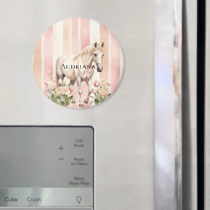 Peach Pink Cream Stripes Horse Magneet