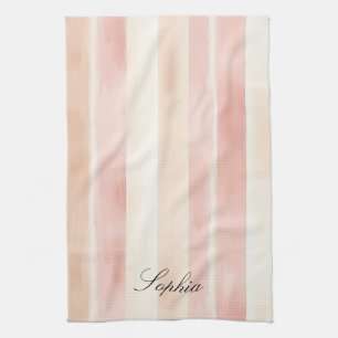 Peach Pink Cream Stripes Theedoek