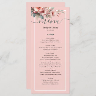 Peach Pink Elegant Botanical Mariage Menu