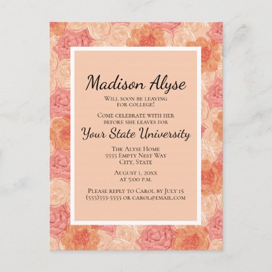 Peach Pink Floral College Trunk Party Invitation (Devant)