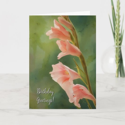 Peach Pink Glad Flowers Art Carte Anniversaire (Devant)