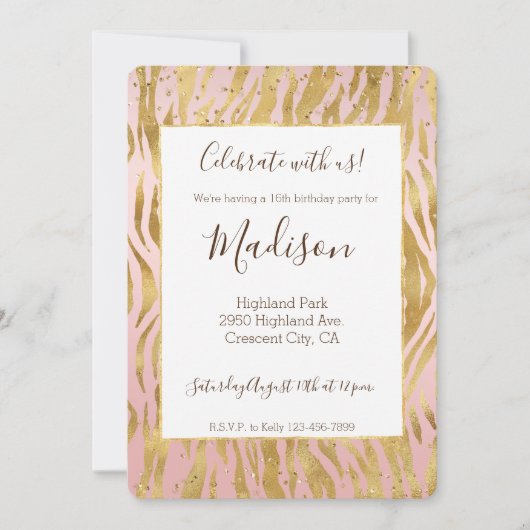 Peach Pink Gold Glitz Sparkle Zebra Print Kaart (Voorkant)