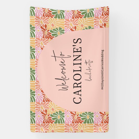 Peach Pink Groovy Bloemen Abstract Spandoek (Verticaal)