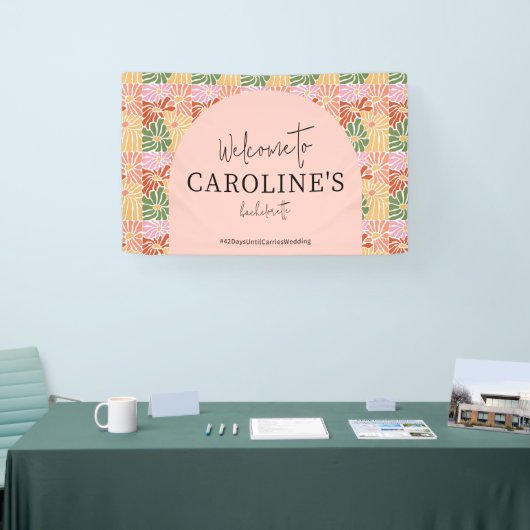 Peach Pink Groovy Bloemen Abstract Spandoek (Beurs)