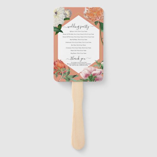 Peach Pink Pioenrozen Bloemen Trouwprogramma Handwaaier (Achterkant)