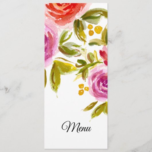 Peach Pink Red Aquarelle Florale Mariage Carte Men (Devant)