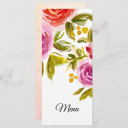 Peach Pink Red Aquarelle Florale Mariage Carte Men (Devant / Derrière)