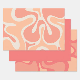 Peach Pink Retro Abstracte Patronen Inpakpapier Vel