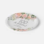 Peach Pink Rose Bloemen 100ste verjaardag Papieren Bordje (Gekanteld)