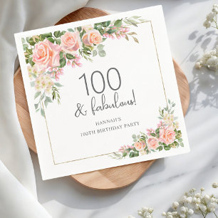 Peach Pink Rose Bloemen 100ste verjaardag Servet