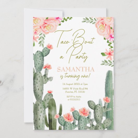 Peach Pink Taco Cactus Invitation Anniversaire (Devant)
