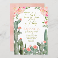Peach Pink Taco Cactus Invitation Anniversaire