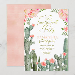 Peach Pink Taco Cactus verjaardagsuitnodiging Kaart