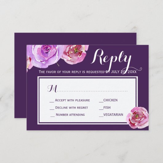 Peach pioen pruim bruiloft reactie maaltijd keuze  RSVP kaartje (Voorkant / Achterkant)