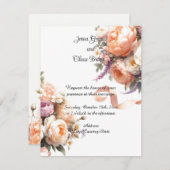 Peach Pioenrozen en Rozen bruiloft uitnodiging (Voorkant / Achterkant)