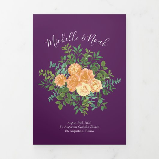 Peach Plum Purple Peony Roses Programmes de mariag (Page de couverture)