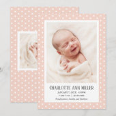Peach Polka Dot Baby Geboortekaart Fotokaart Aankondiging (Voorkant / Achterkant)
