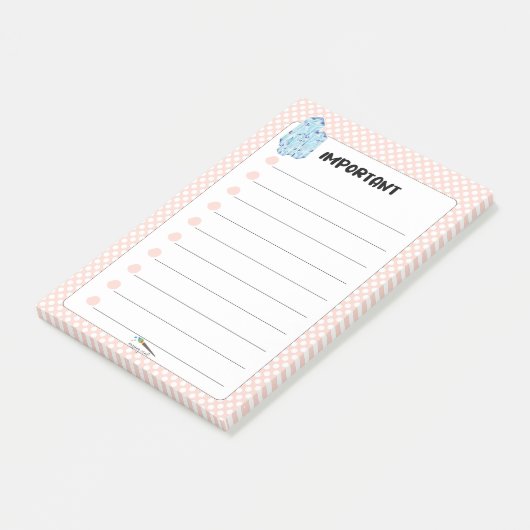 Peach Polka Dot Blue Diamond BELANGRIJK Post-it® Notes (Schuin)