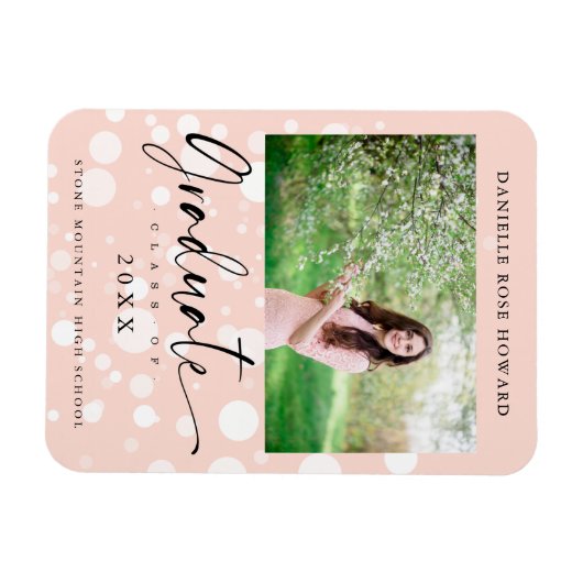 Peach Polka Dot Custom Photo Afstuderen Afstuderen Magneet (Horizontaal)