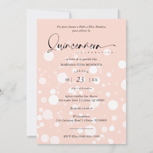 Peach Polka Dot Custom Photo Quinceañera Kaart (Achterkant)