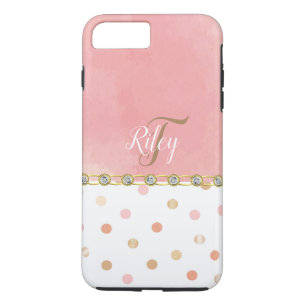 Peach Polka Dot Rhinestone Glitzy  Fun iPhone 8 Plus / 7 Plus Hoesje