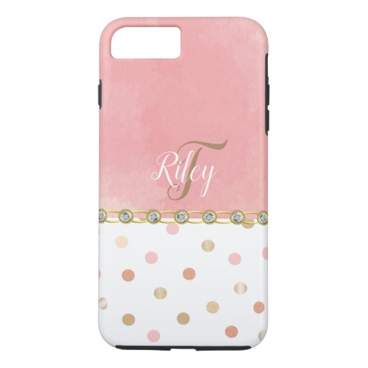 Peach Polka Dot Rhinestone Glitzy  Fun Case-Mate iPhone Case (Achterkant)