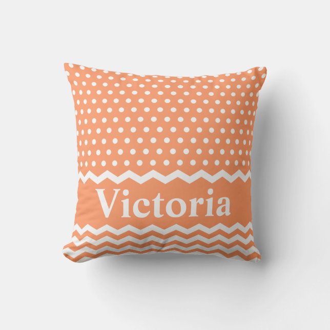 Peach Polka Dots en Chevrons Kussen (Voorkant)