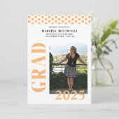 Peach Polka Dots Foto Afstuderen Aankondiging (Staand voorkant)