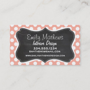 Peach polka dots; krijtbord visitekaartje