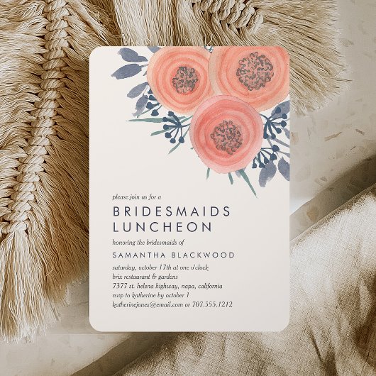 Peach Poppies Bridesservantes Luncheon Invitation