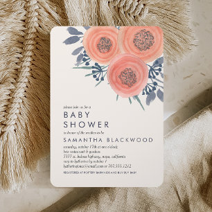 Peach Poppies Floral Baby shower Invitation Kaart