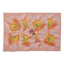 Peach Poppies & Ladybug Keuken Handdoek