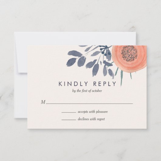 Peach Poppies Mariage RSVP Réponse (Devant)