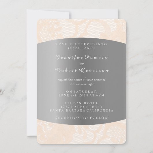 Peach Powder Lace Silver Wedding Royal Uitnodiging (Voorkant)