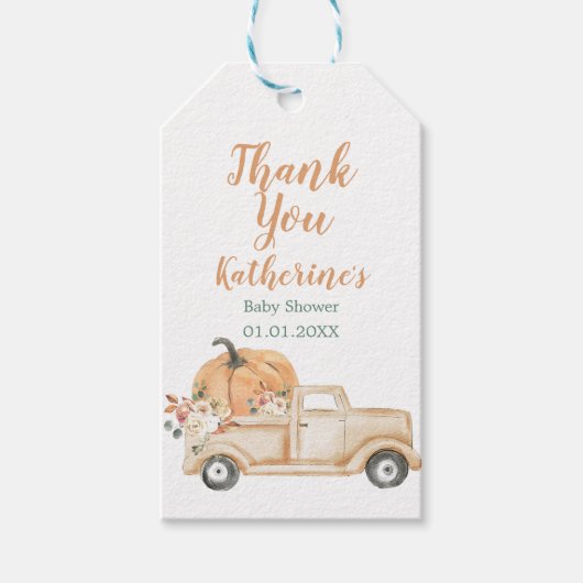Peach Pumpkin Rustic Floral Truck Dank u Label Cadeaulabel (Voorkant)