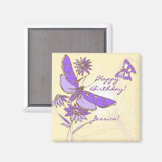 Peach Purple Butterfly Magneet (Voorkant / Achterkant)