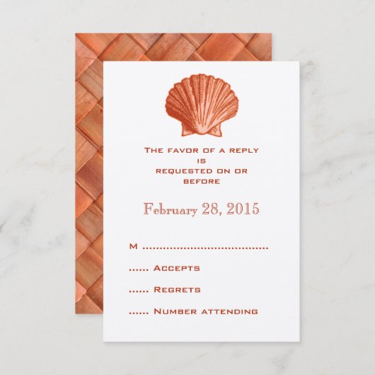 Peach Rattan Seashell Mariage Répondre Cartes RSVP (Devant / Derrière)