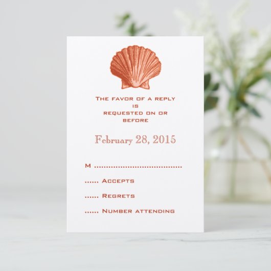 Peach Rattan Seashell Mariage Répondre Cartes RSVP (Debout devant)