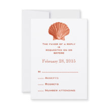 Peach Rattan Seashell Wedding Reply RSVP-kaarten