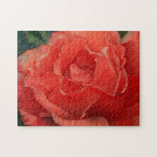 Peach Red Rose Flower Art Puzzle