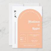 Peach Retro Arch Foto QR Code RSVP Groovy Kaart (Voorkant)