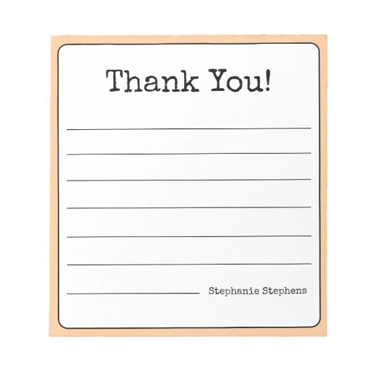 Peach Retro Bedankt Jouw naam Lined Notitieblok (Voorkant)