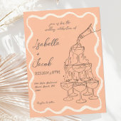 Peach Retro Champagne Tower Hand getrokken bruilof Kaart