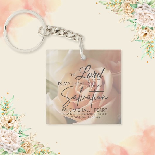 Peach Roos Aanmoediging Bijbelvers Psalm 27:1 Sleutelhanger
