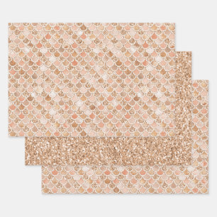 Peach Roos Blush Gold Glitter Mermaid Inpakpapier Vel