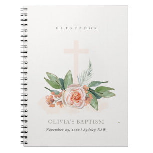 Peach Roos Floral Cross Bunch Baptism Guestbook Notitieboek