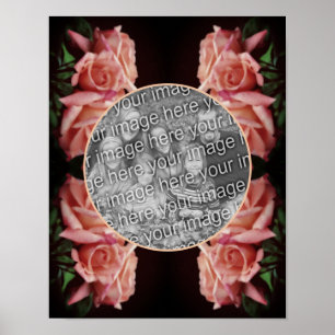Peach Roos Floral Uw foto toevoegen Poster
