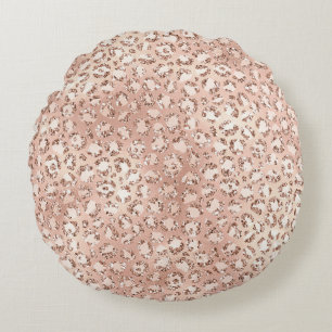 Peach Roos Gold Blush roze Glitz-leopardprinter   Rond Kussen
