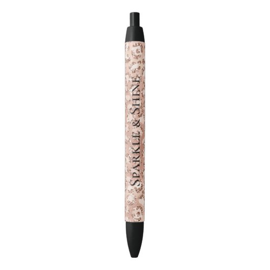 Peach Roos Gold Blush roze Glitz-leopardprinter Zwarte Inkt Pen (Voorkant Verticaal)