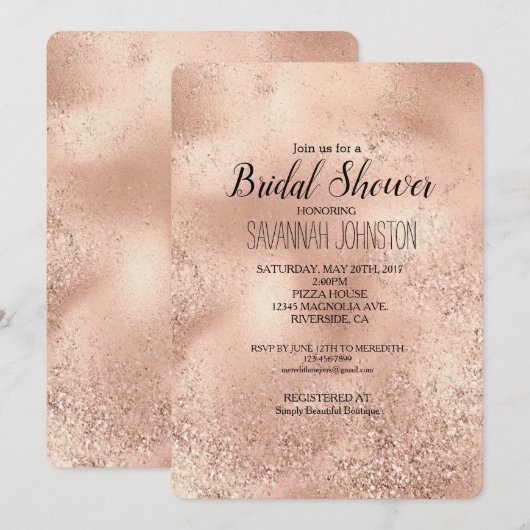 Peach Roos Gold Glitzy Glitter Kaart (Voorkant / Achterkant)